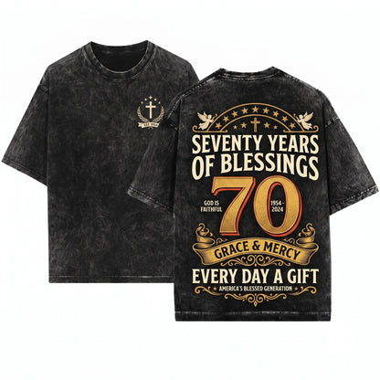 Blessed By God 70 Years Faith Christian Birthday Anniversary Gift Religious Unisex Wash T-Shirt