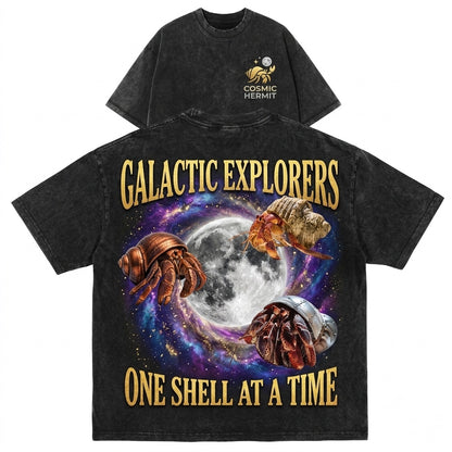 Three Hermit Crab Moon Vintage Crustacean Galaxy Graphic Cosmic Beach Lover Space Animal Streetwear Gift Unisex Wash T-Shirt