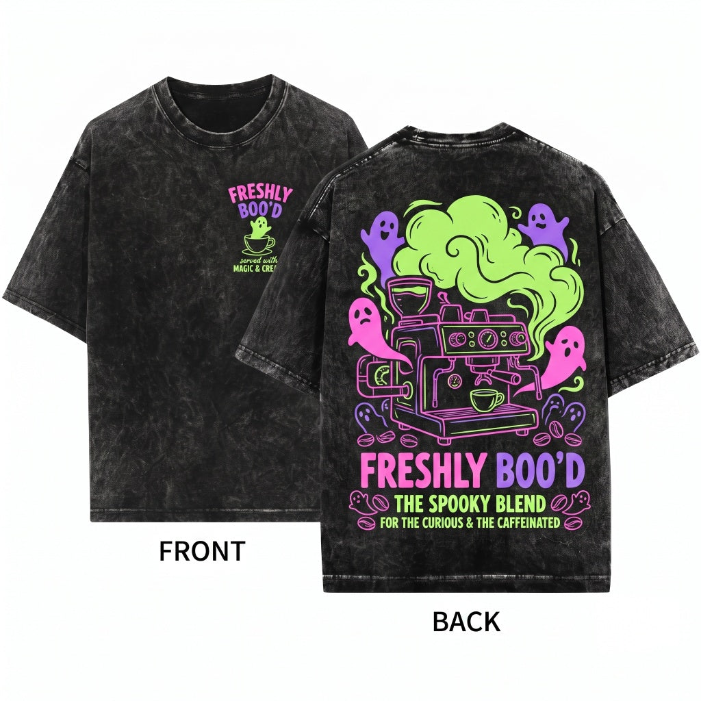 Freshly Bood Spooky Cute Ghost Skeleton Coffee Lover Halloween Gift Unisex Wash T-Shirt