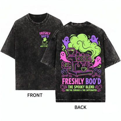 Freshly Bood Spooky Cute Ghost Skeleton Coffee Lover Halloween Gift Unisex Wash T-Shirt