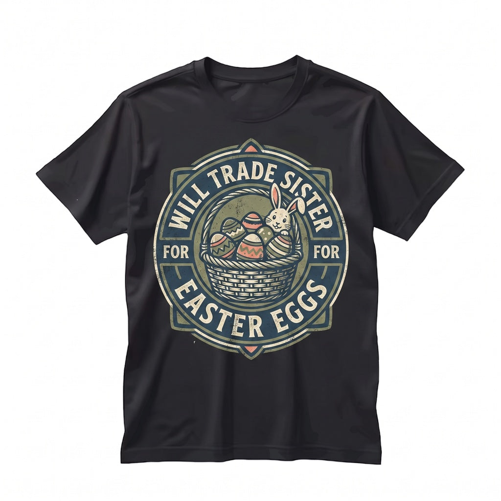 Will Trade Sister For Easter Eggs Funny Sibling Humor Holiday Gift Womens Boy Graphic Top Unisex TShirt