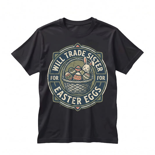 Will Trade Sister For Easter Eggs Funny Sibling Humor Holiday Gift Womens Boy Graphic Top Unisex TShirt