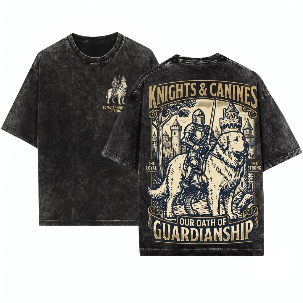 Medieval Knight Great Pyrenees Dog Rider Vintage 90s Graphic Meme Grimdark Retro Gift Unisex Wash T-Shirt