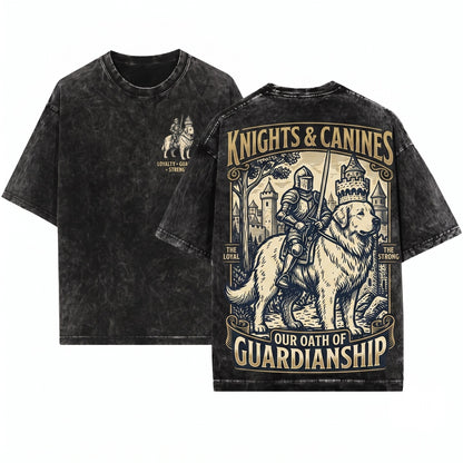 Medieval Knight Great Pyrenees Dog Rider Vintage 90s Graphic Meme Grimdark Retro Gift Unisex Wash T-Shirt