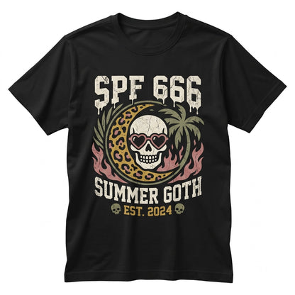 SPF 666 Summerween Halloween in July Spooky Creepy Cute Goth Skeleton Girl Coffin Floaty Unisex TShirt