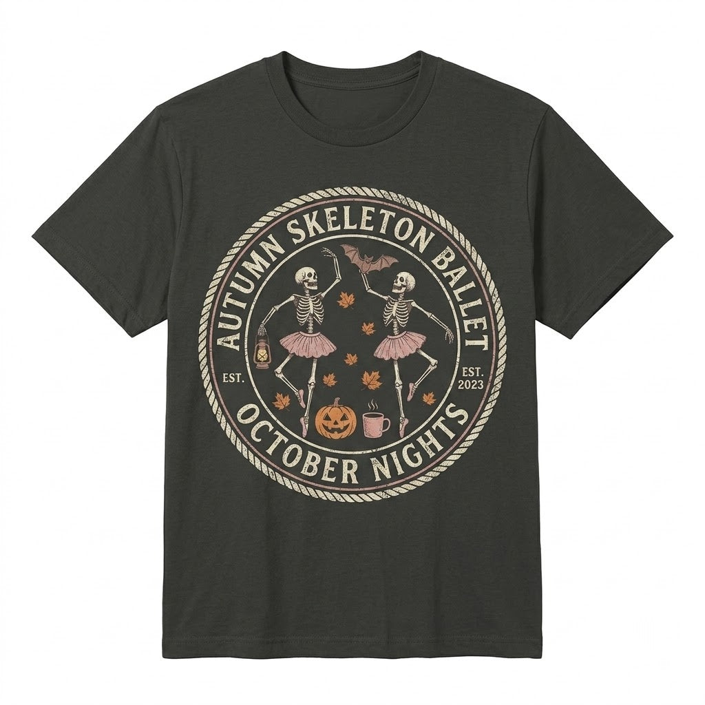 Cute Spooky Dancing Skeleton Ballerina Ballet Fall Halloween Graphic Unisex TShirt