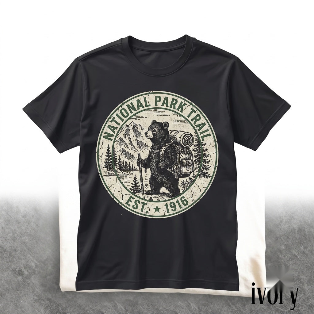 Vintage Hiking Bear Graphic Nature Lover Outdoor Adventure Wildlife Camping Gift Unisex TShirt