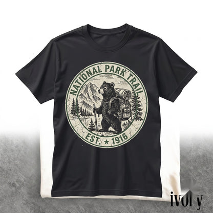 Vintage Hiking Bear Graphic Nature Lover Outdoor Adventure Wildlife Camping Gift Unisex TShirt