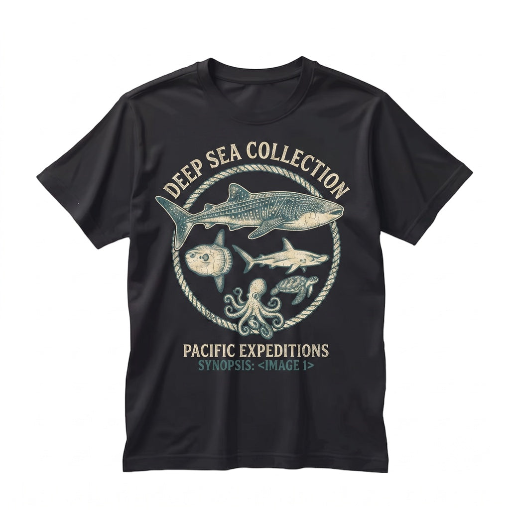 Vintage Ocean Animals Graphic Sea Life Shark Turtle Octopus Marine Biology Aesthetic Style Apparel Gift Unisex TShirt