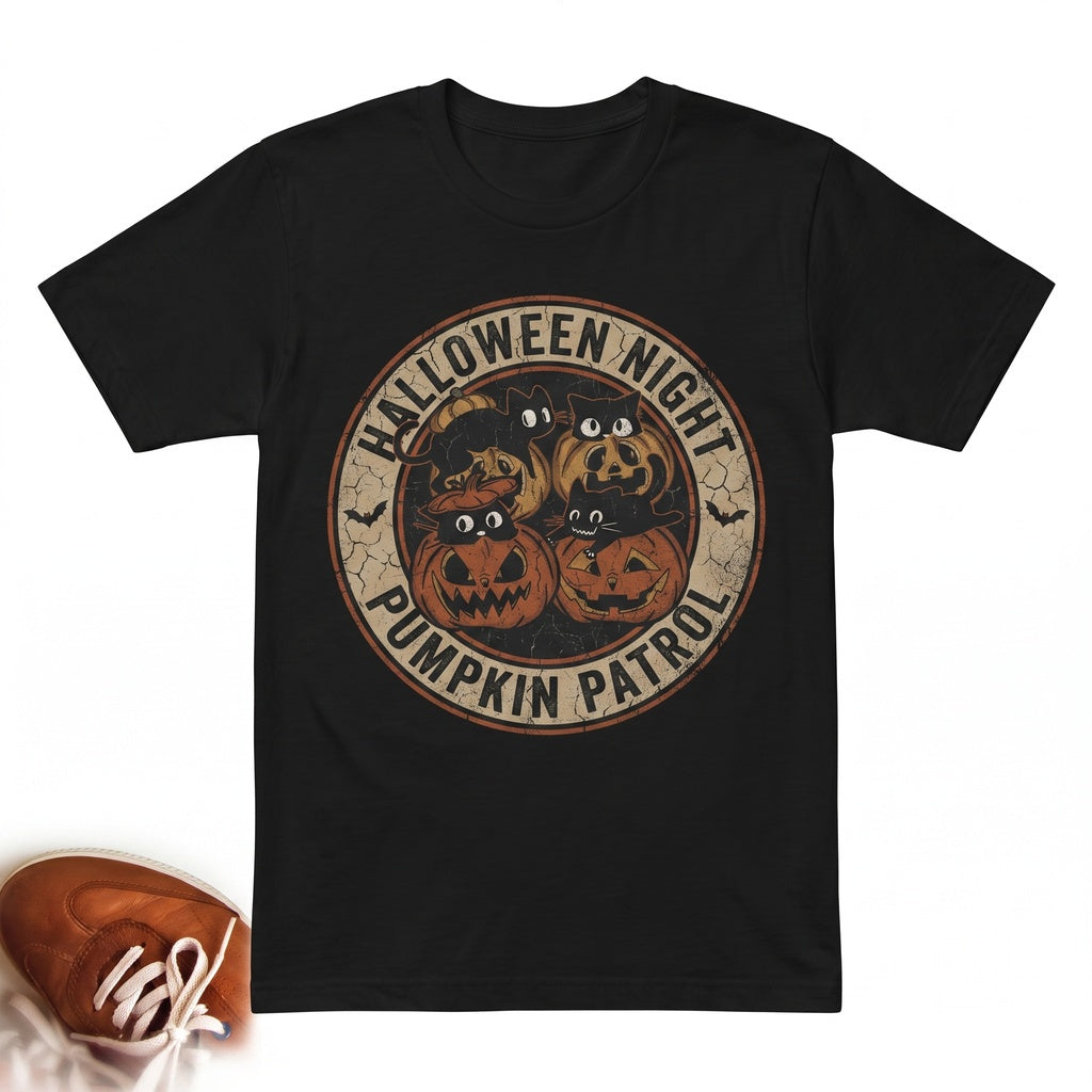 Vintage Halloween Jack-o-Lantern Pumpkin Black Cat Fall Crewneck Sweater Graphic Pullover Unisex TShirt