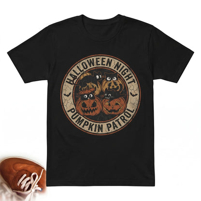 Vintage Halloween Jack-o-Lantern Pumpkin Black Cat Fall Crewneck Sweater Graphic Pullover Unisex TShirt