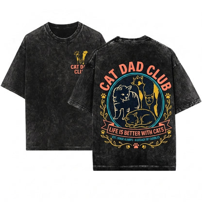 Cat Dad Club Gift Pet Parent Funny Lover Unisex Wash T-Shirt