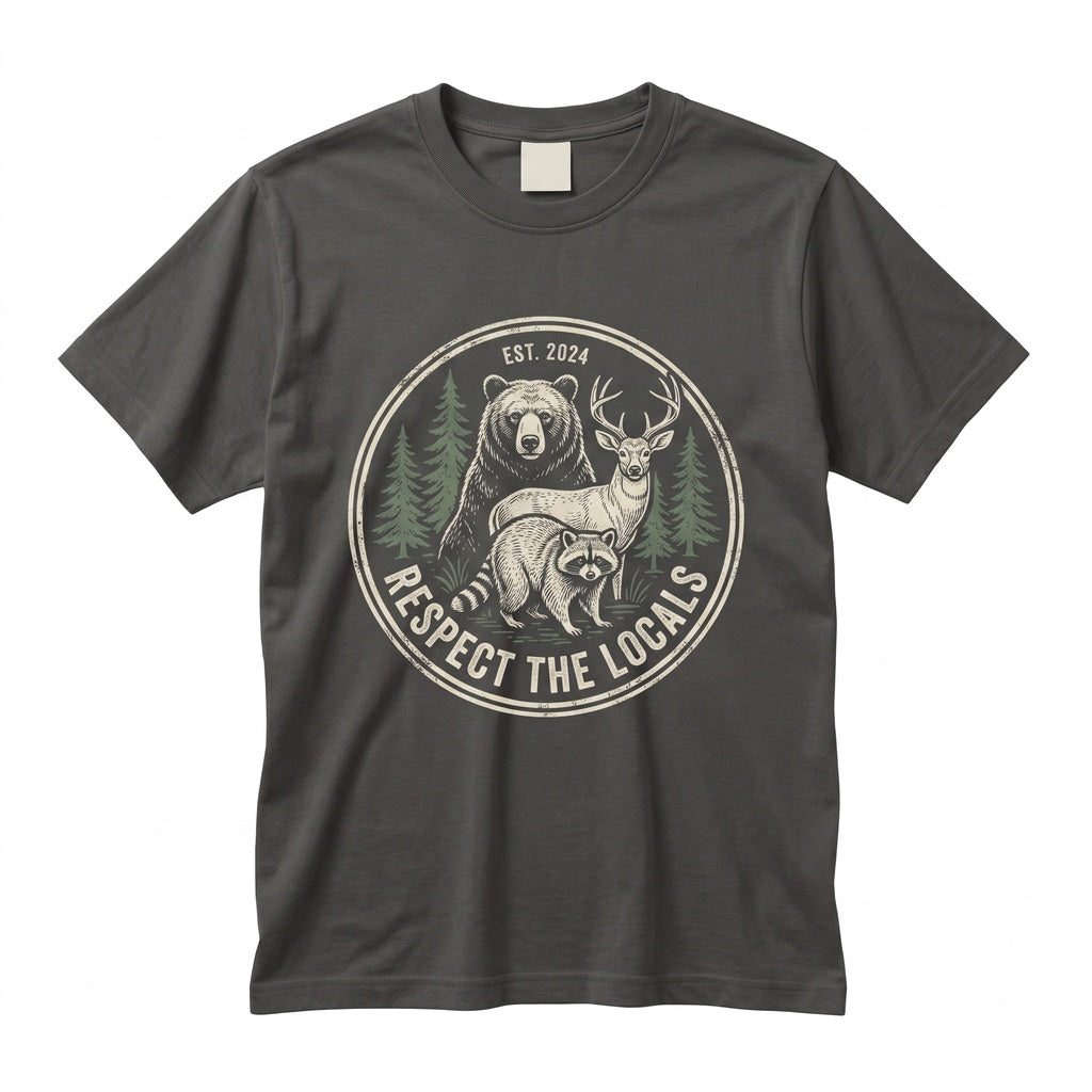 Vintage Respect The Locals Forest Wildlife Retro Woodland Animal Graphic Classic Nature Camping Top Outdoor Gift Unisex TShirt