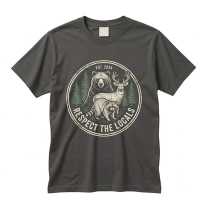 Vintage Respect The Locals Forest Wildlife Retro Woodland Animal Graphic Classic Nature Camping Top Outdoor Gift Unisex TShirt