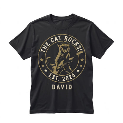 Funny Rock Cat Playing Guitar Multicolored Graphic Music Lover Apparel Adult Unisex TShirt