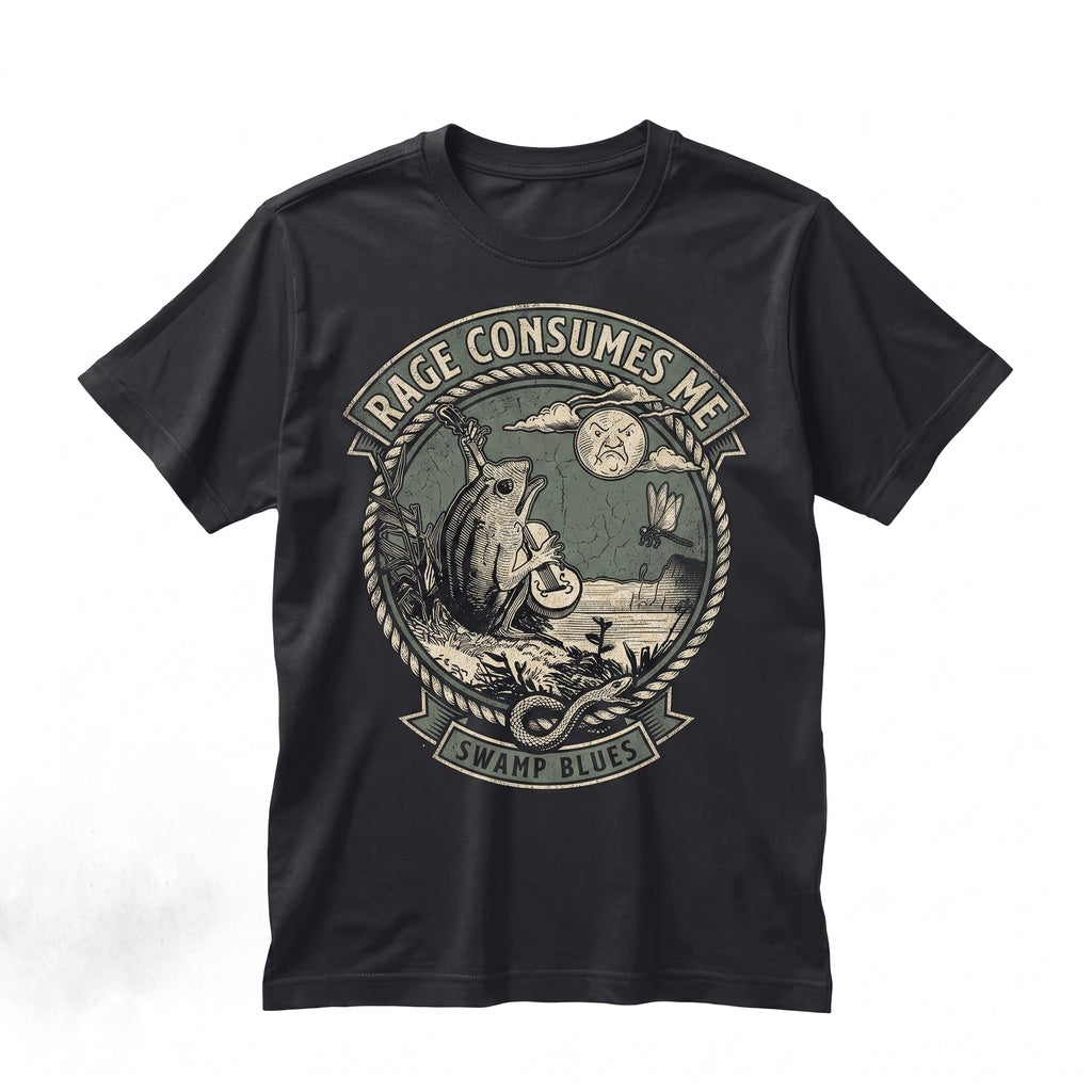Grumpy Frog Playing Banjo Dark Academia Goblincore Moon Nature Lover Graphic Unisex TShirt