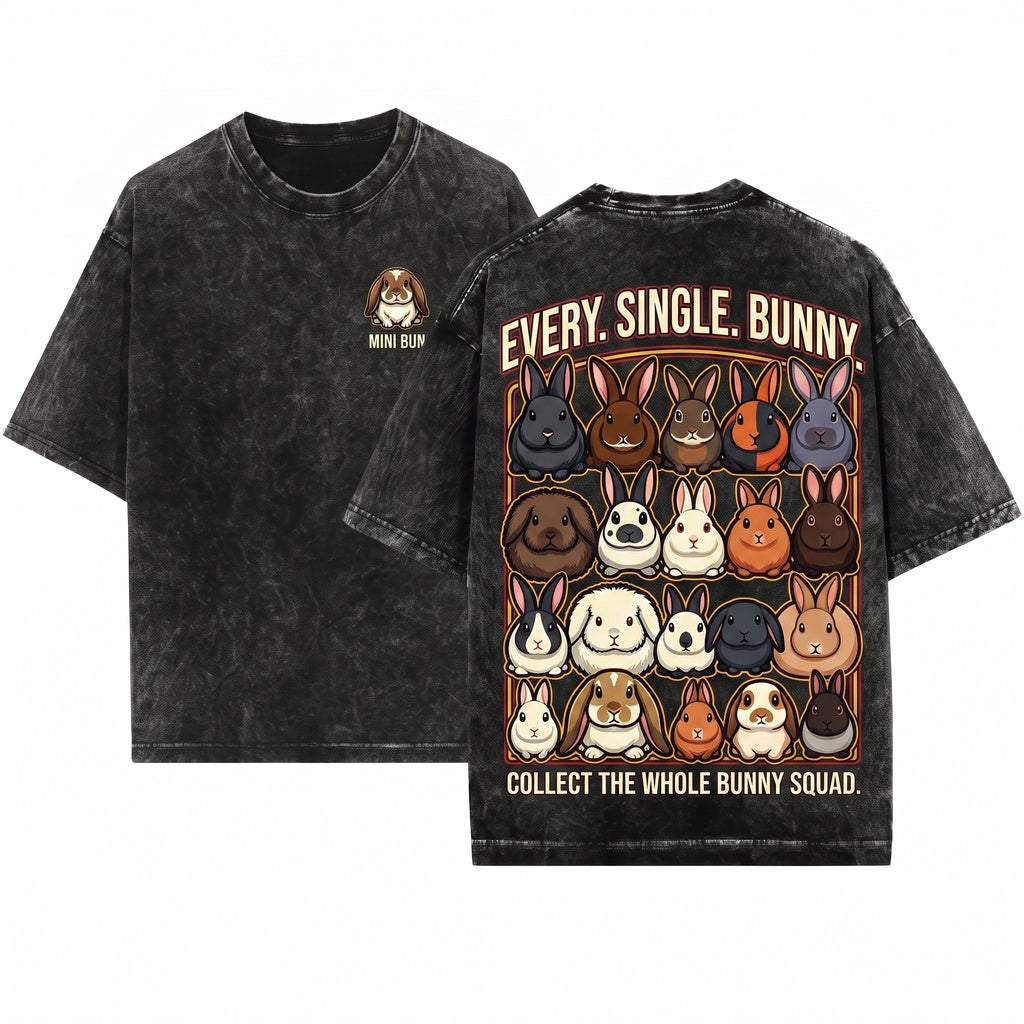 Rabbit Breeds Graphic Adorable Animal Unisex Wash T-Shirt