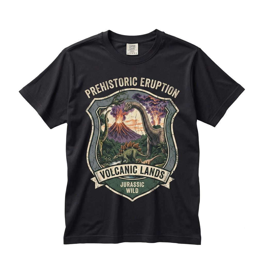 Retro Vintage Prehistoric Dinosaur Stegosaurus Velociraptor River Nature Graphic Gift Unisex TShirt