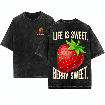 Feeling Berry Good Strawberry Graphic Clothing Fruit Design Unisex Wash T-Shirt