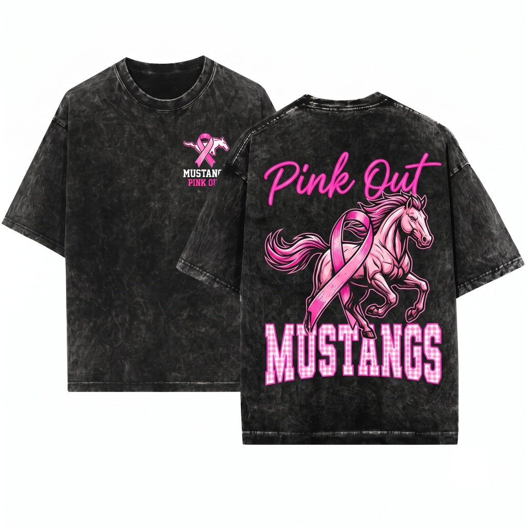 Personalized Team Name Mascot Pink Out Plaid Varsity Breast Cancer Awareness School Spirit Unisex Wash T-Shirt