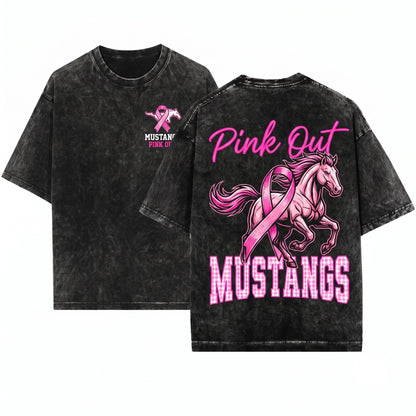 Personalized Team Name Mascot Pink Out Plaid Varsity Breast Cancer Awareness School Spirit Unisex Wash T-Shirt