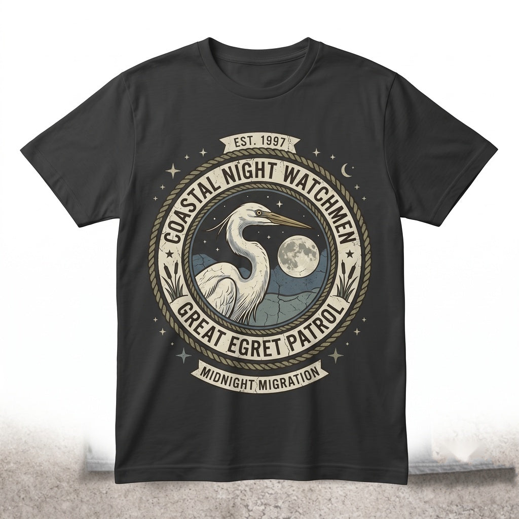 Three Great Egret Howling Wolf Parody 90s Vintage Aesthetic Graphic Retro Water Bird Funny Irony Gift Unisex TShirt