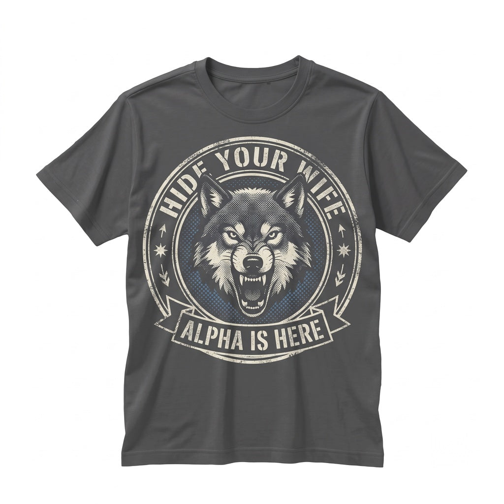 Funny Hide Your Wife Alpha Wolf Graphic Novelty Cotton Apparel, Unisex TShirt