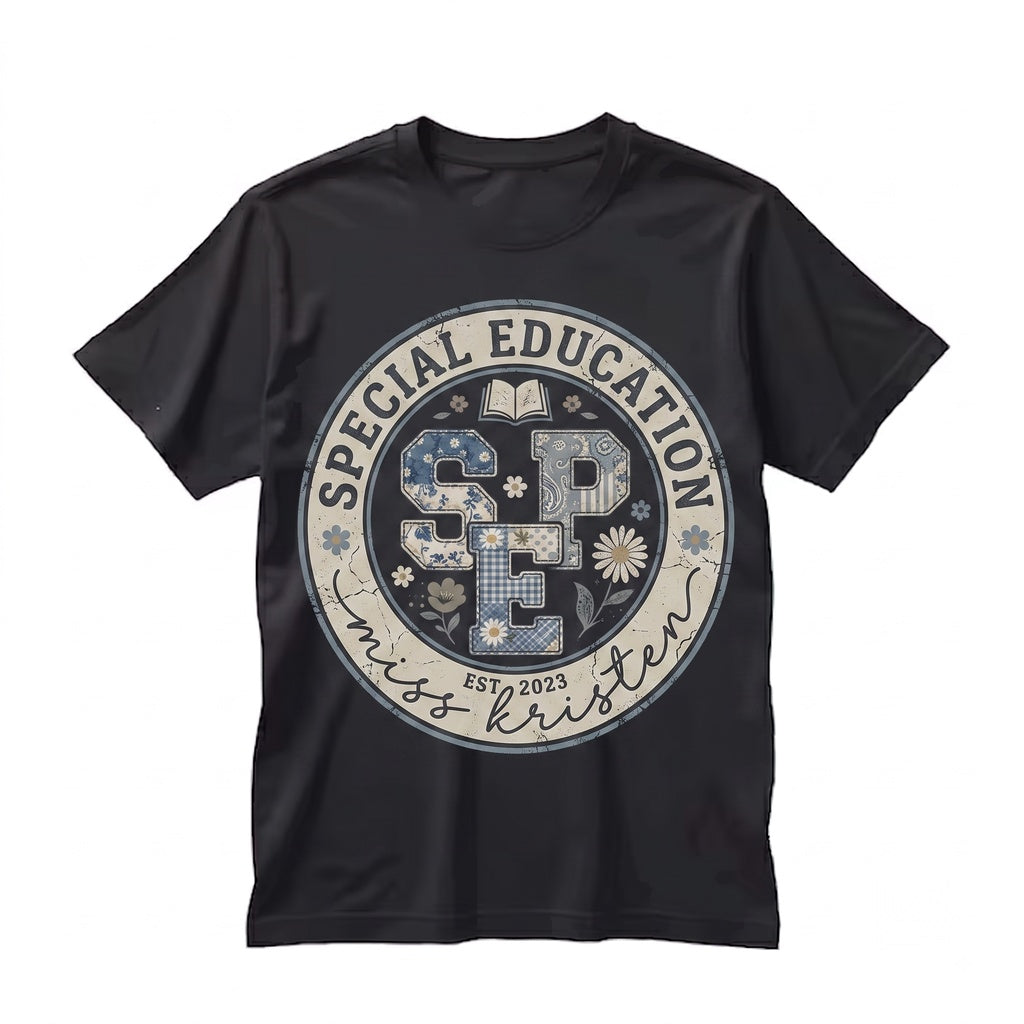 Special Education Teacher SPED Educator Floral Faux Patchwork Autism Matching Group Team Back To School Unisex TShirt