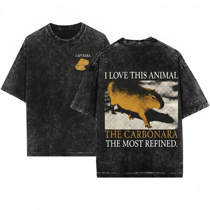Funny Carbonara Capybara Cute Animal Foodie Graphic Cotton Short Sleeve Unisex Wash T-Shirt