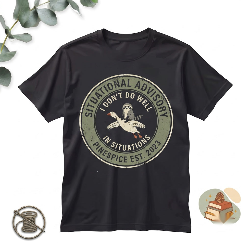 I Dont Do Well In Situations Embroidered Chaotic Raccoon Goose Humor Graphic Unisex TShirt