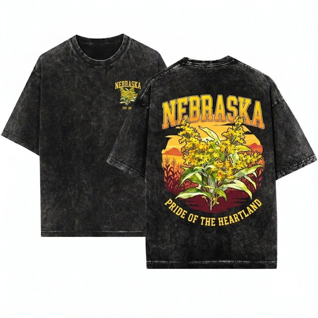 Nebraska State Flower Botanical Gardening Travel Gift Mother Girlfriend Unisex Wash T-Shirt