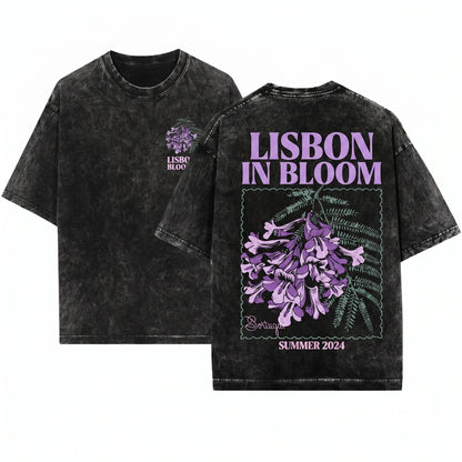 Portugal Floral Vintage Travel Jacaranda Botanical Graphic Unisex Wash T-Shirt