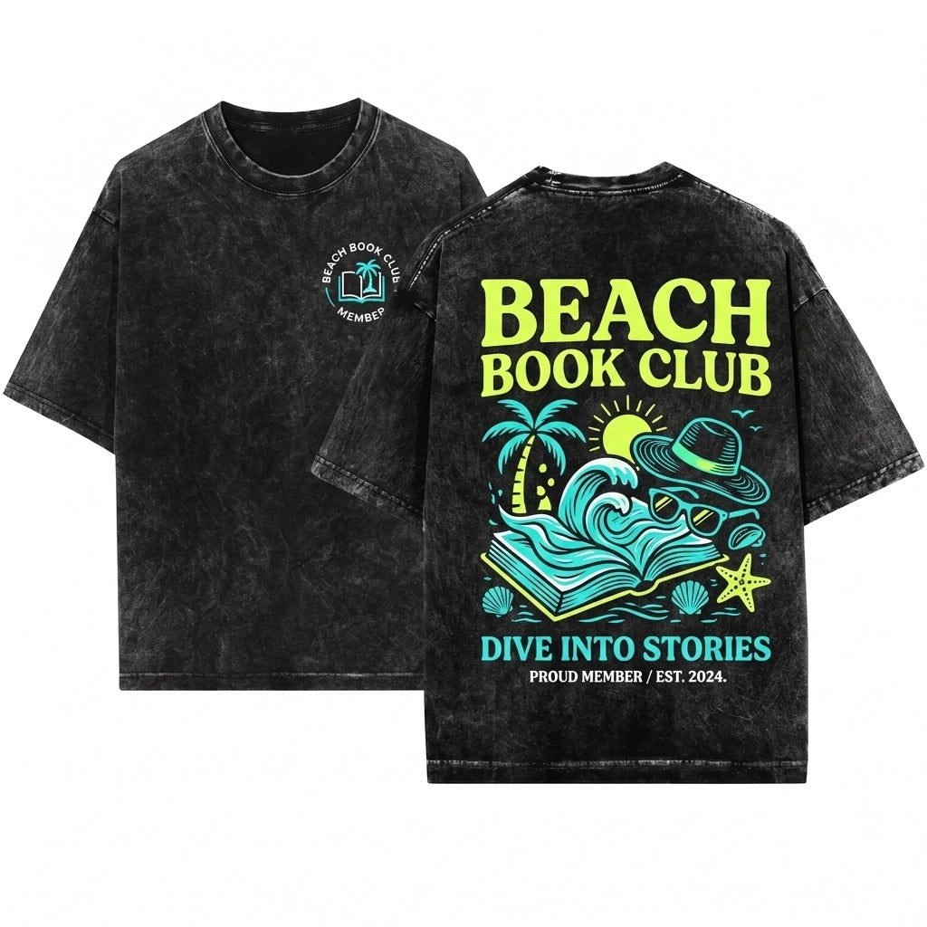 Beach Bookish Club Summer Reading Lover Gift Retro Unisex Wash T-Shirt