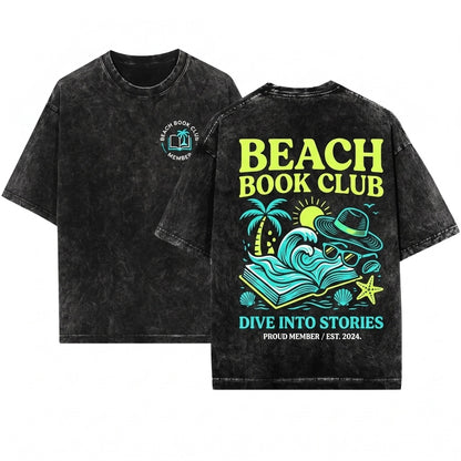 Beach Bookish Club Summer Reading Lover Gift Retro Unisex Wash T-Shirt