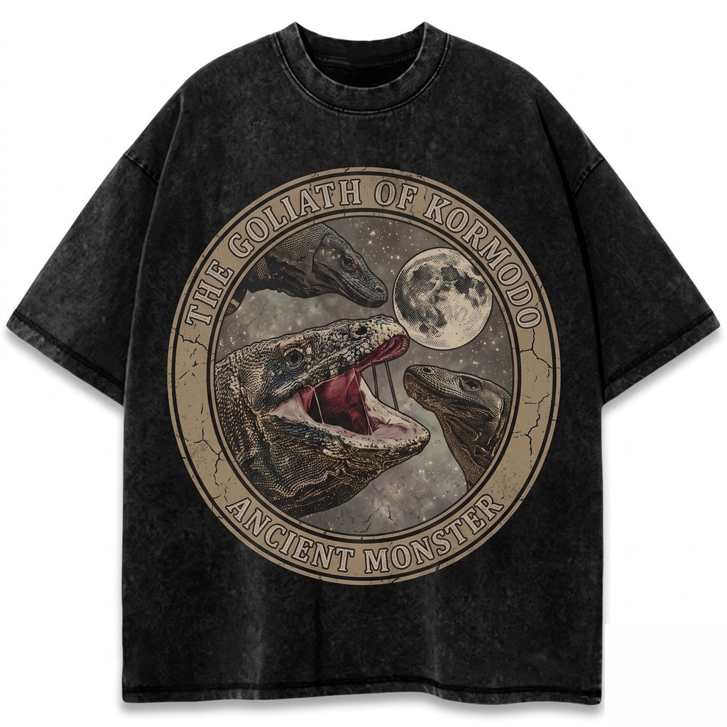 Vintage Three Komodo Dragon Graphic Lizard Nature Wildlife Reptile Oversized Retro Animal Unisex TShirt