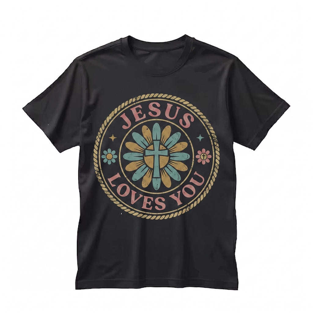 Jesus Loves You Checkered Floral Christian Faith Based Religious Unisex TShirt