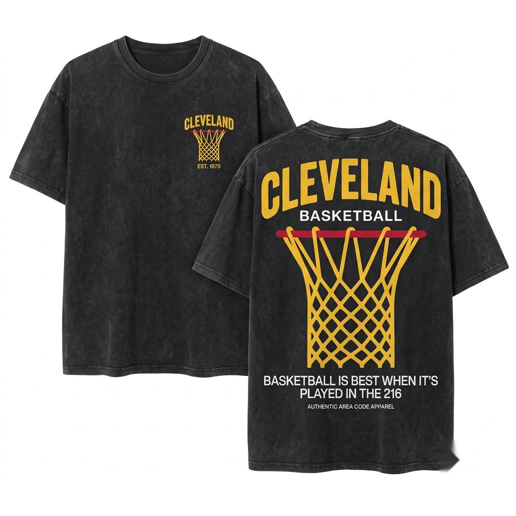 Cleveland Basketball Streetwear Style CLE BBall Graphic Pullover Unisex Wash T-Shirt