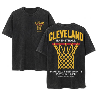 Cleveland Basketball Streetwear Style CLE BBall Graphic Pullover Unisex Wash T-Shirt