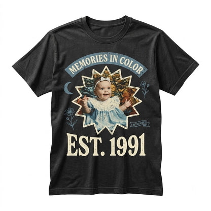 Personalized Custom Photo Birthday Gift Vintage 1995 30th 40th Milestone Unisex TShirt