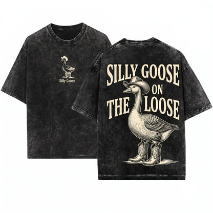 Silly Goose On The Loose Cute Aesthetic Meme Farm Girl Gift Unisex Wash T-Shirt