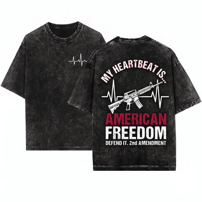 Gun Heartbeat Firearm Lover Second Amendment Patriotic USA Freedom Hunting Shooter Dad Gift Graphic Apparel Unisex Wash T-Shirt