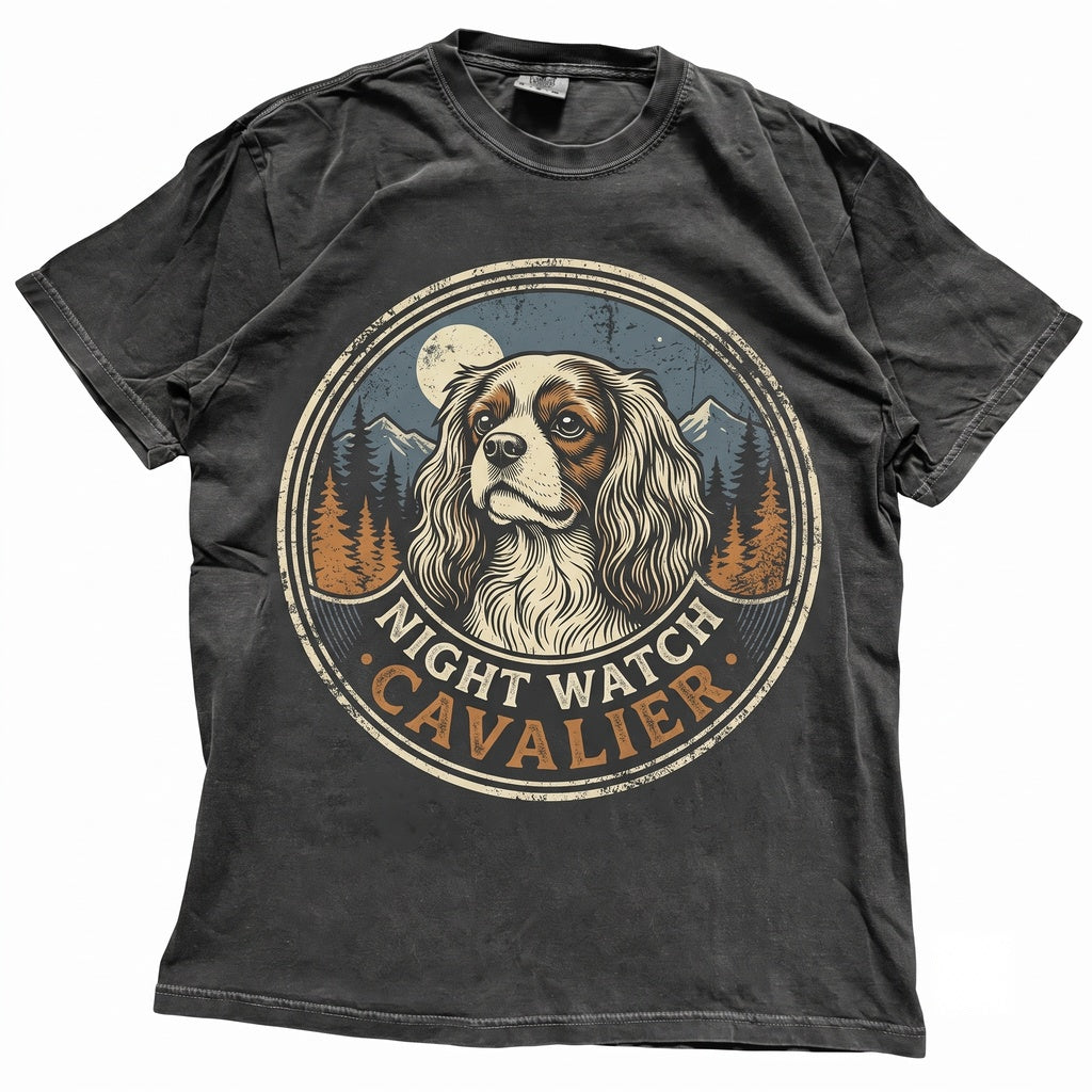 Vintage 90s Retro Cavalier King Charles Spaniel Howling Full Moon Silly Dog Graphic Unisex TShirt