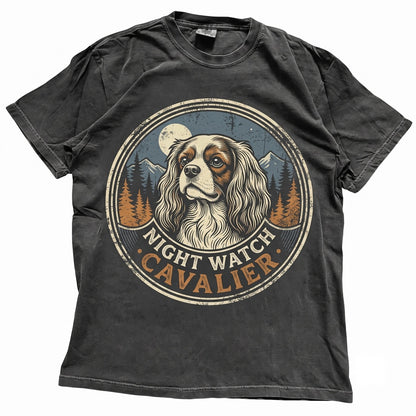 Vintage 90s Retro Cavalier King Charles Spaniel Howling Full Moon Silly Dog Graphic Unisex TShirt