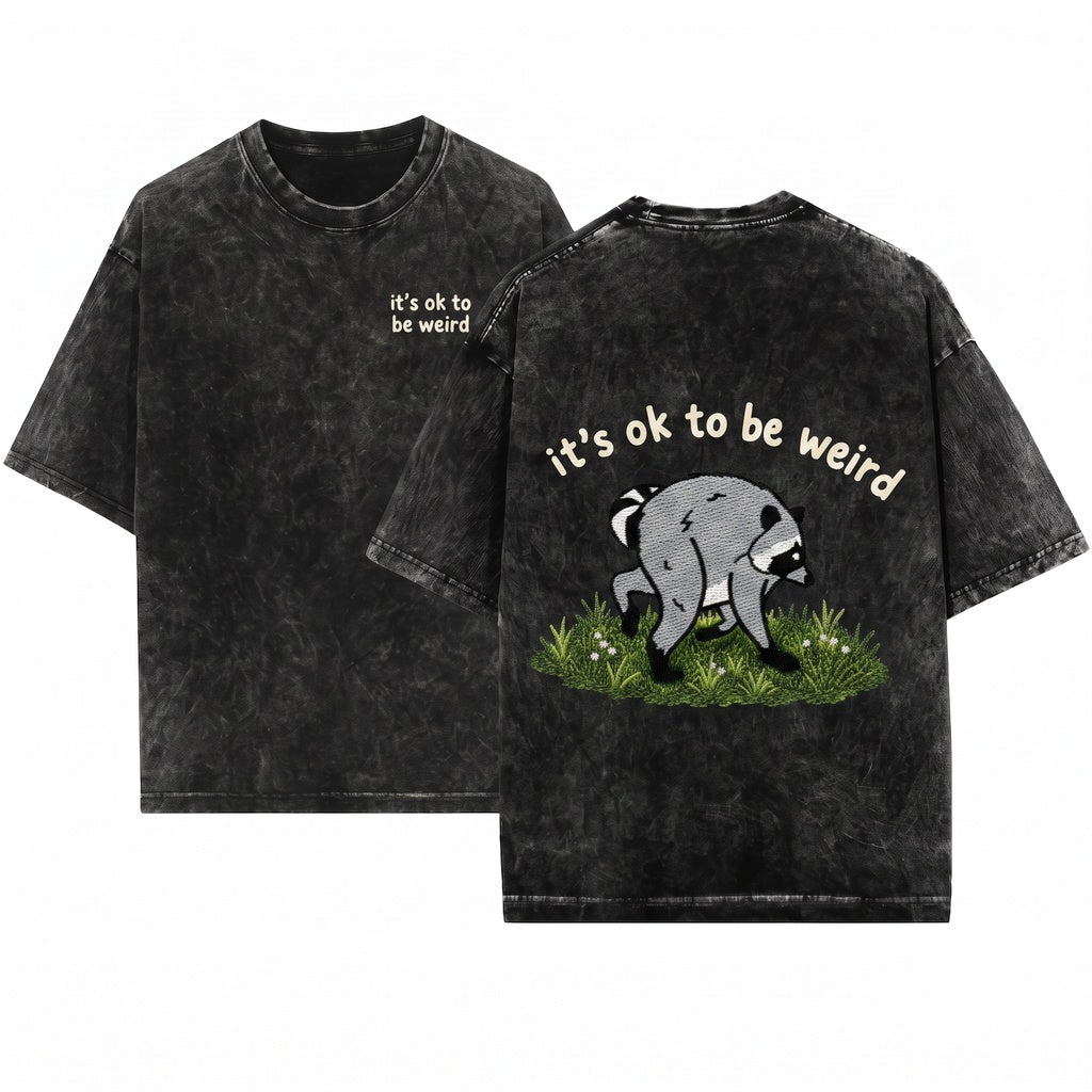 Embroidered Funny Raccoon Trash Panda Quirky Nature Lover Gift Graphic Apparel Unisex Wash T-Shirt