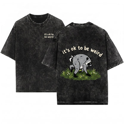 Embroidered Funny Raccoon Trash Panda Quirky Nature Lover Gift Graphic Apparel Unisex Wash T-Shirt