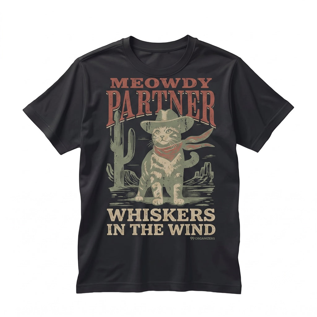 Meowdy Partner Retro Western Kitty Graphic Long Sleeve Cotton Apparel Unisex TShirt