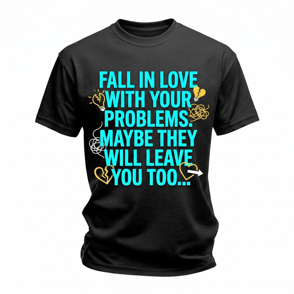 Fall In Love With Problems Sarcastic Dark Humor Back Print Quote Unisex TShirt