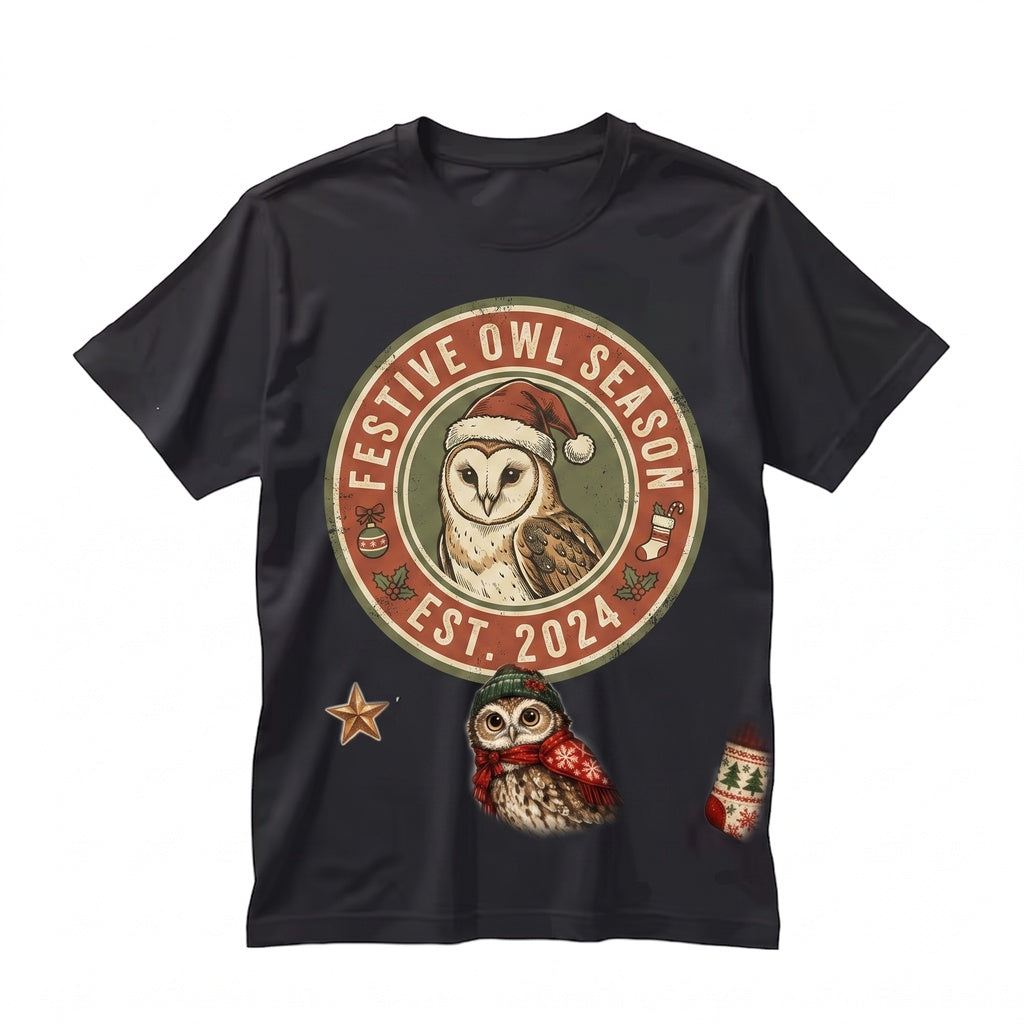 Festive Christmas Owl Trio Vintage Holiday Bird Graphic Gift Unisex TShirt
