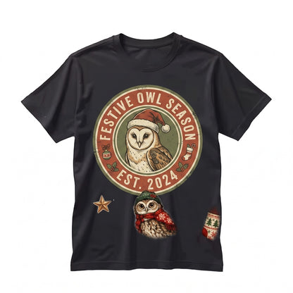 Festive Christmas Owl Trio Vintage Holiday Bird Graphic Gift Unisex TShirt
