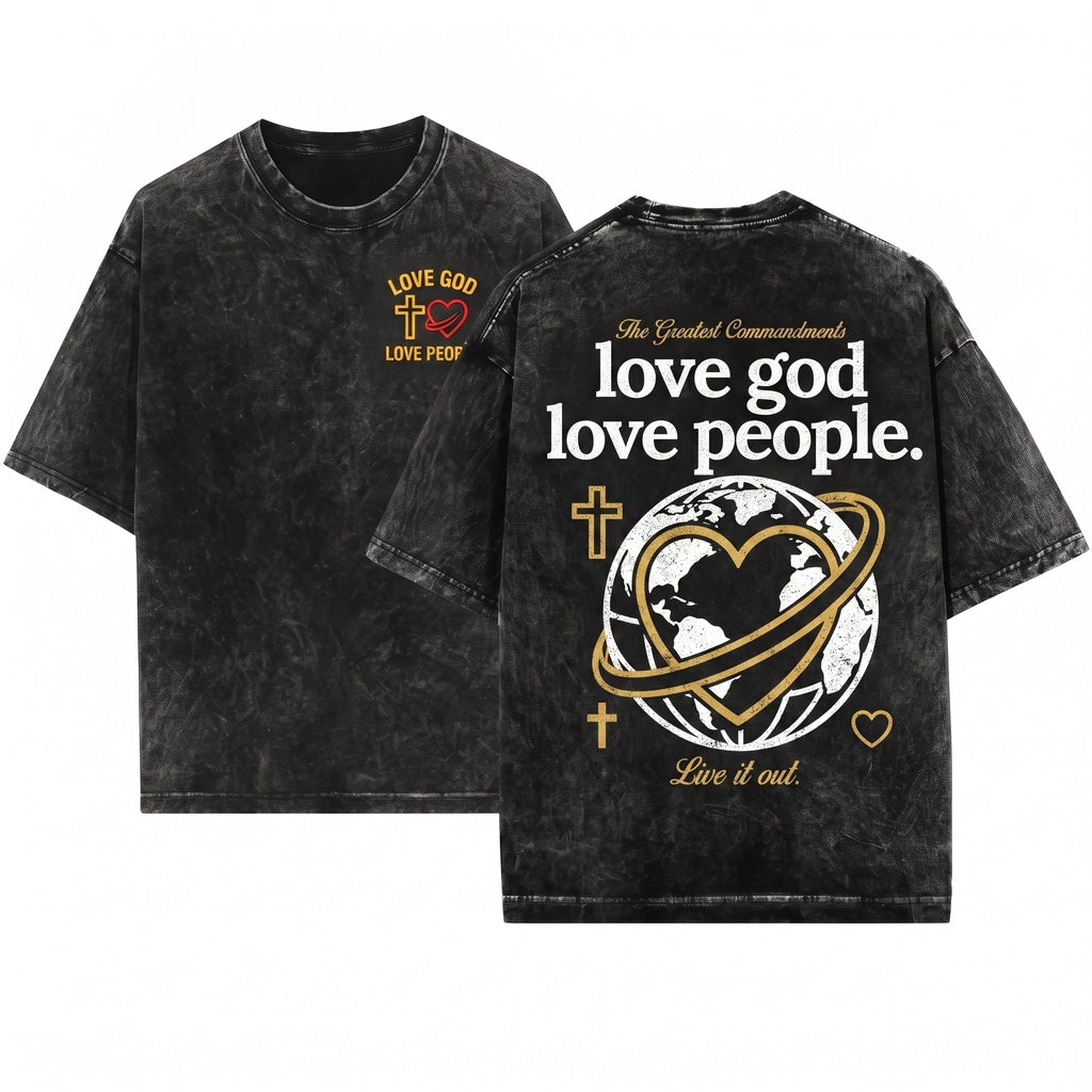Love God People Minimalist Christian Faith Apparel Unisex Wash T-Shirt